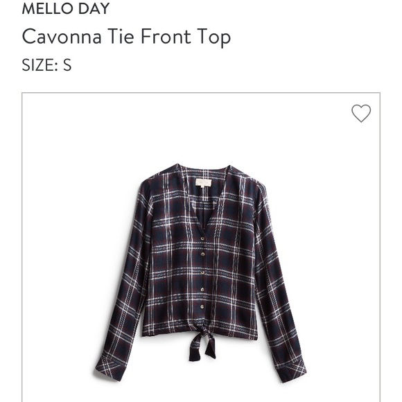Mello Day Cavonna Tie Front Plaid Top Small - Picture 1 of 4